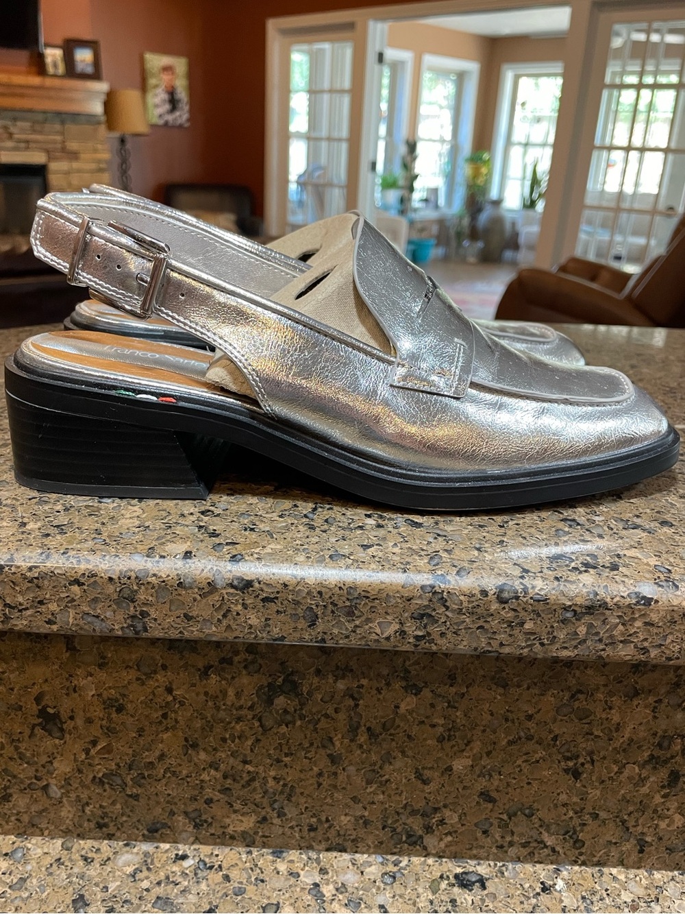 Franco Sarto Womens Giada Slingback Low Heel Loafers Metallic Silver Sz 9 Buckle - Picture 2 of 12